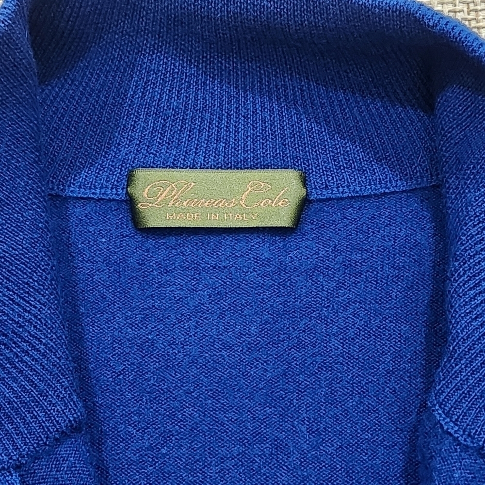 Phineas Cole Luxury Wool 1/4 Zip Pullover Sweater Wool Solid Royal Blue Italy - Picture 4 of 8